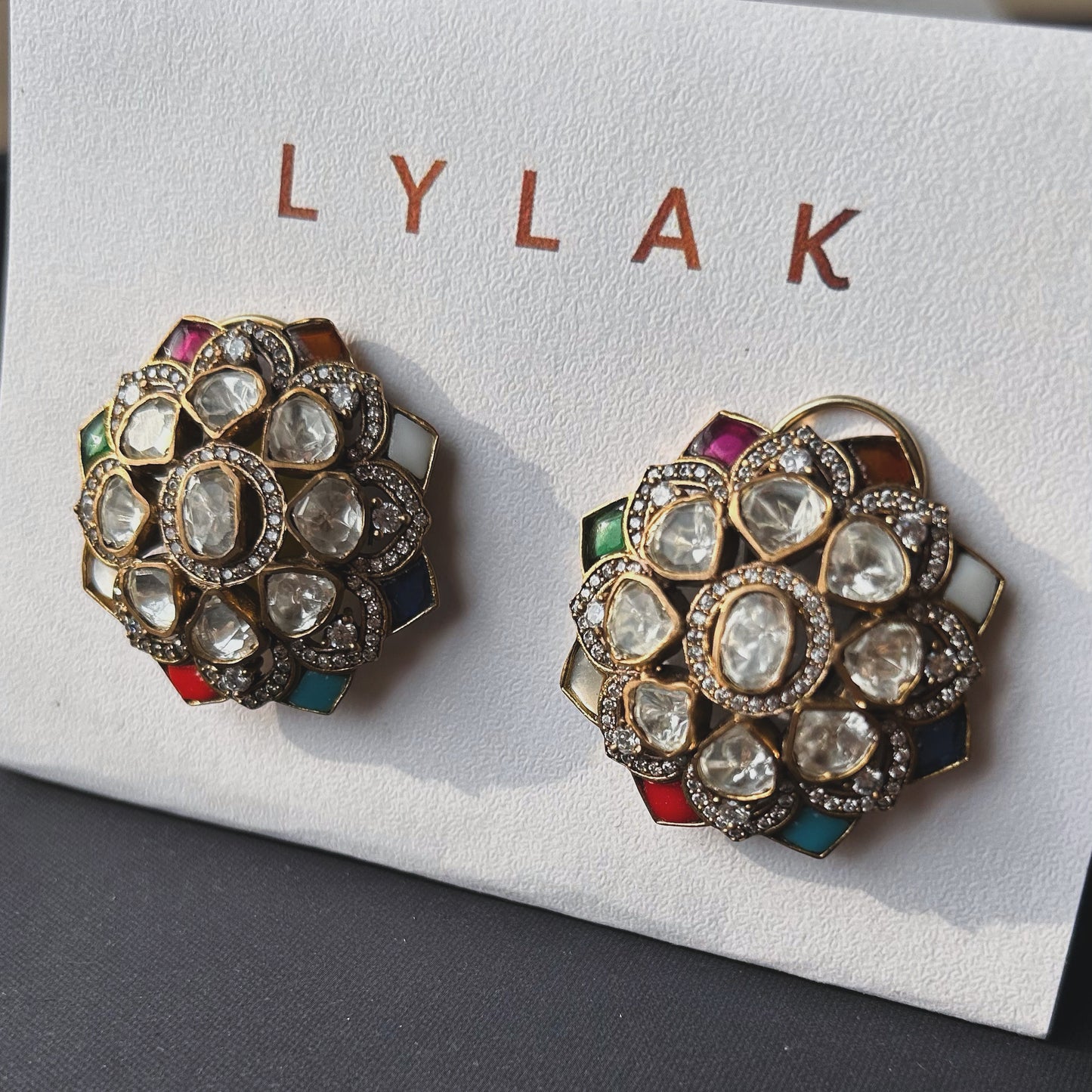 Mossanite Kundan Polki Stud Earrings (Colour Options Available)