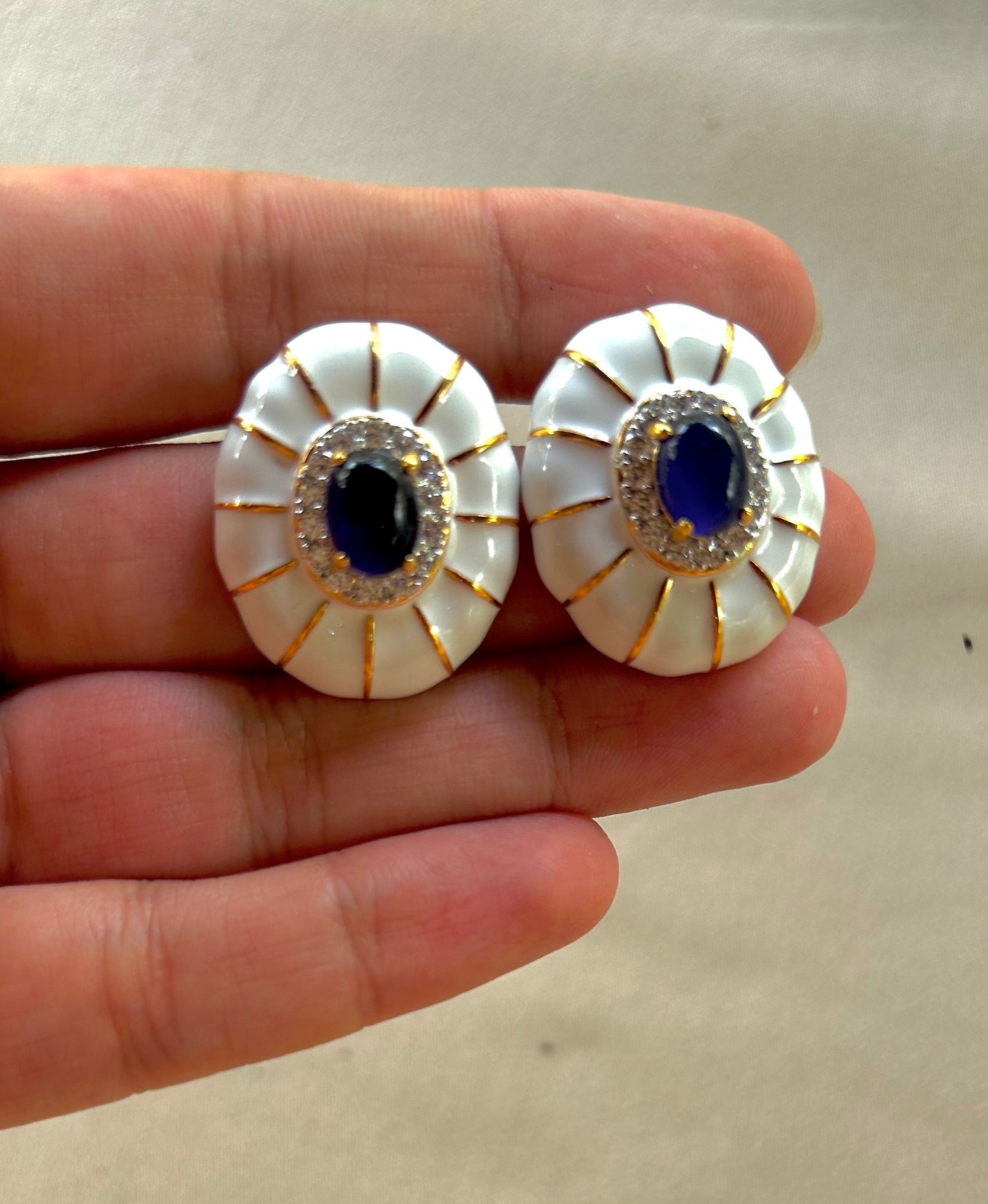 Enamel Diamond Stud Earrings