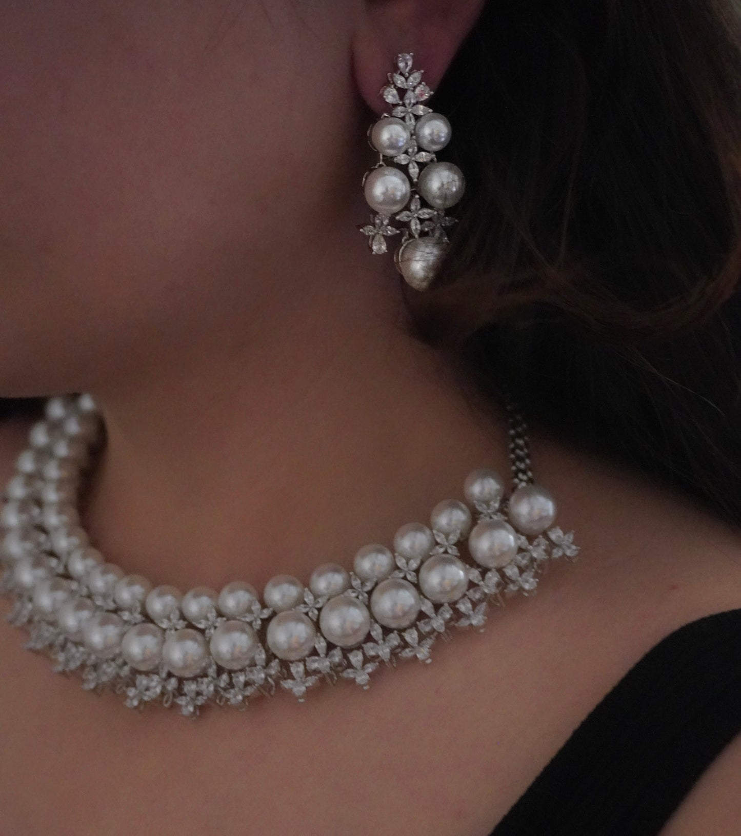 Lei Pearl Double Diamond Necklace Set