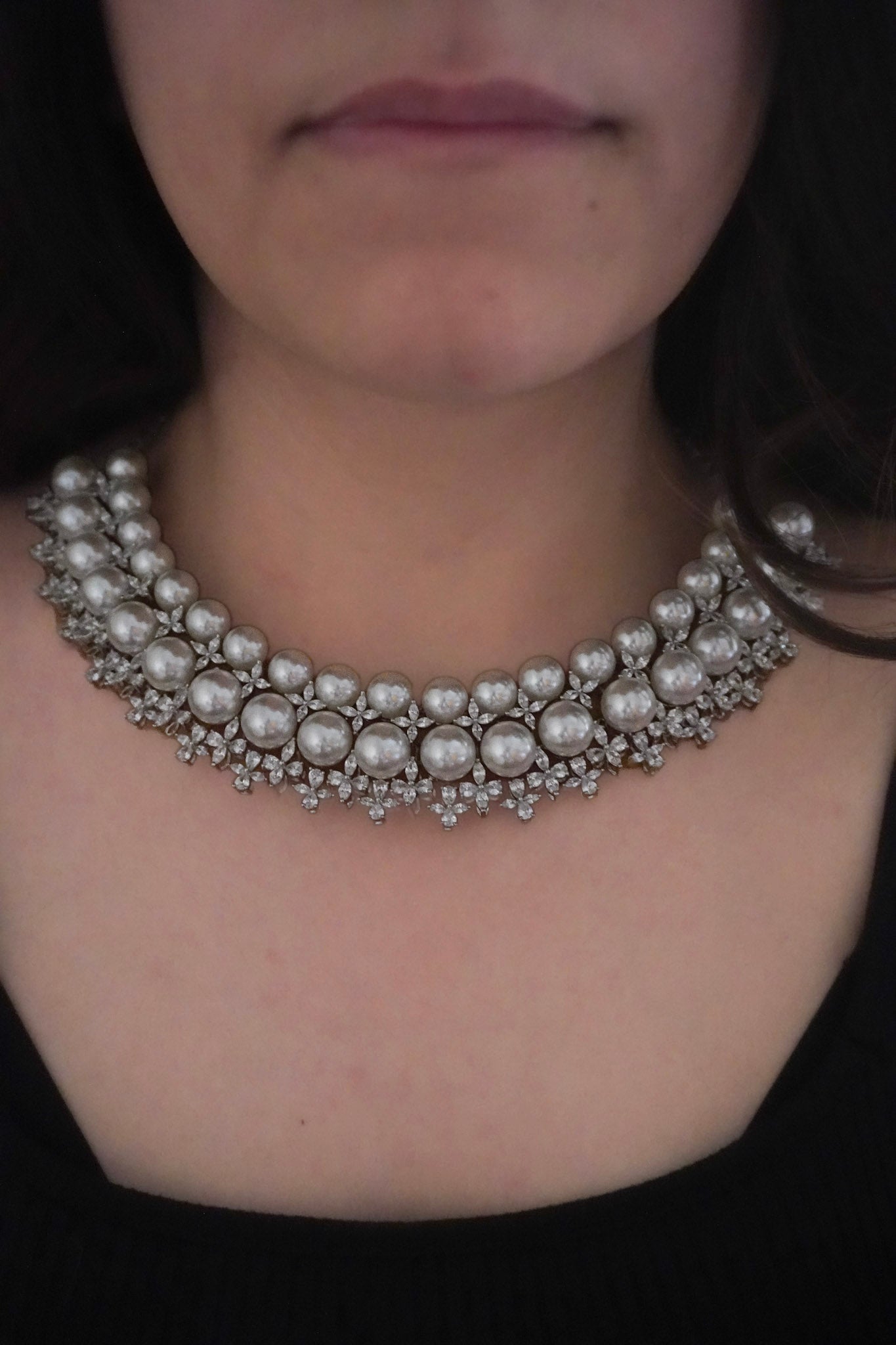 Lei Pearl Double Diamond Necklace Set