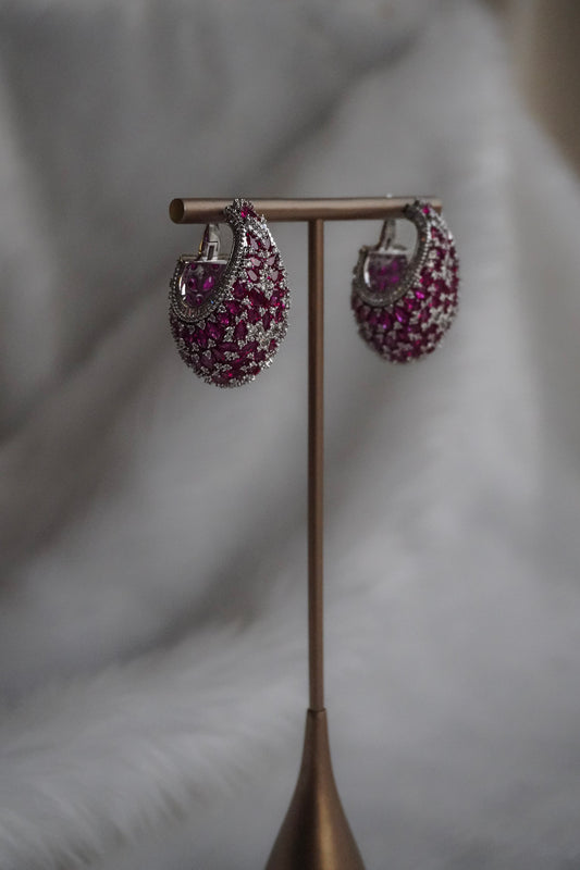 Pink Ruby Hoop Diamond Earrings