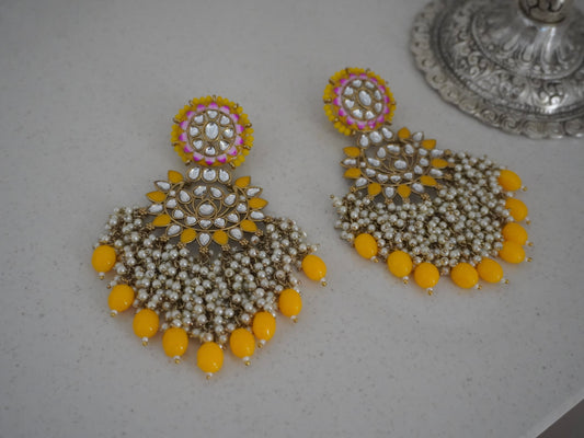 Sunshine Yellow Kundan Chandbaali