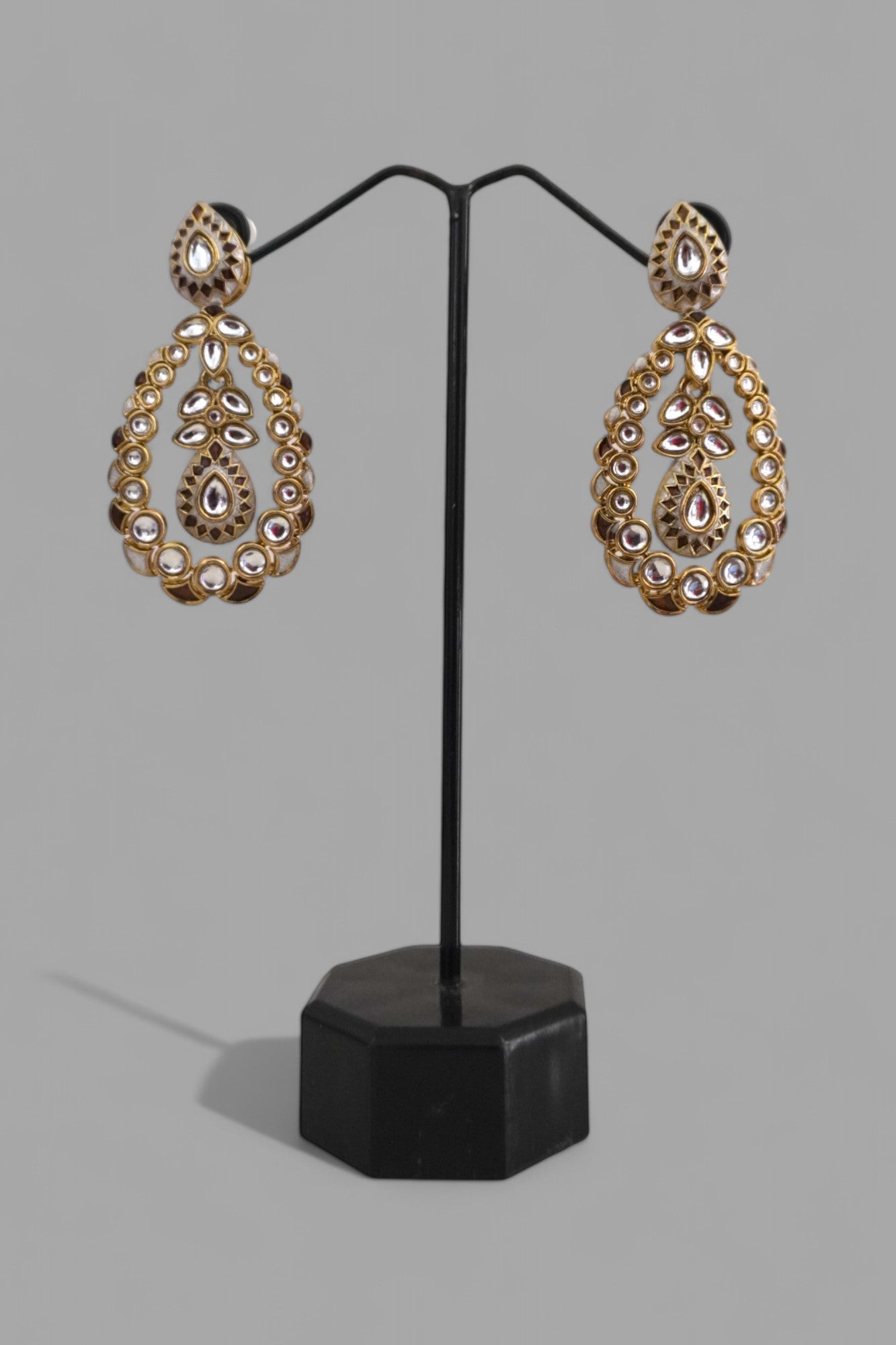 White Kundan Drop Earrings