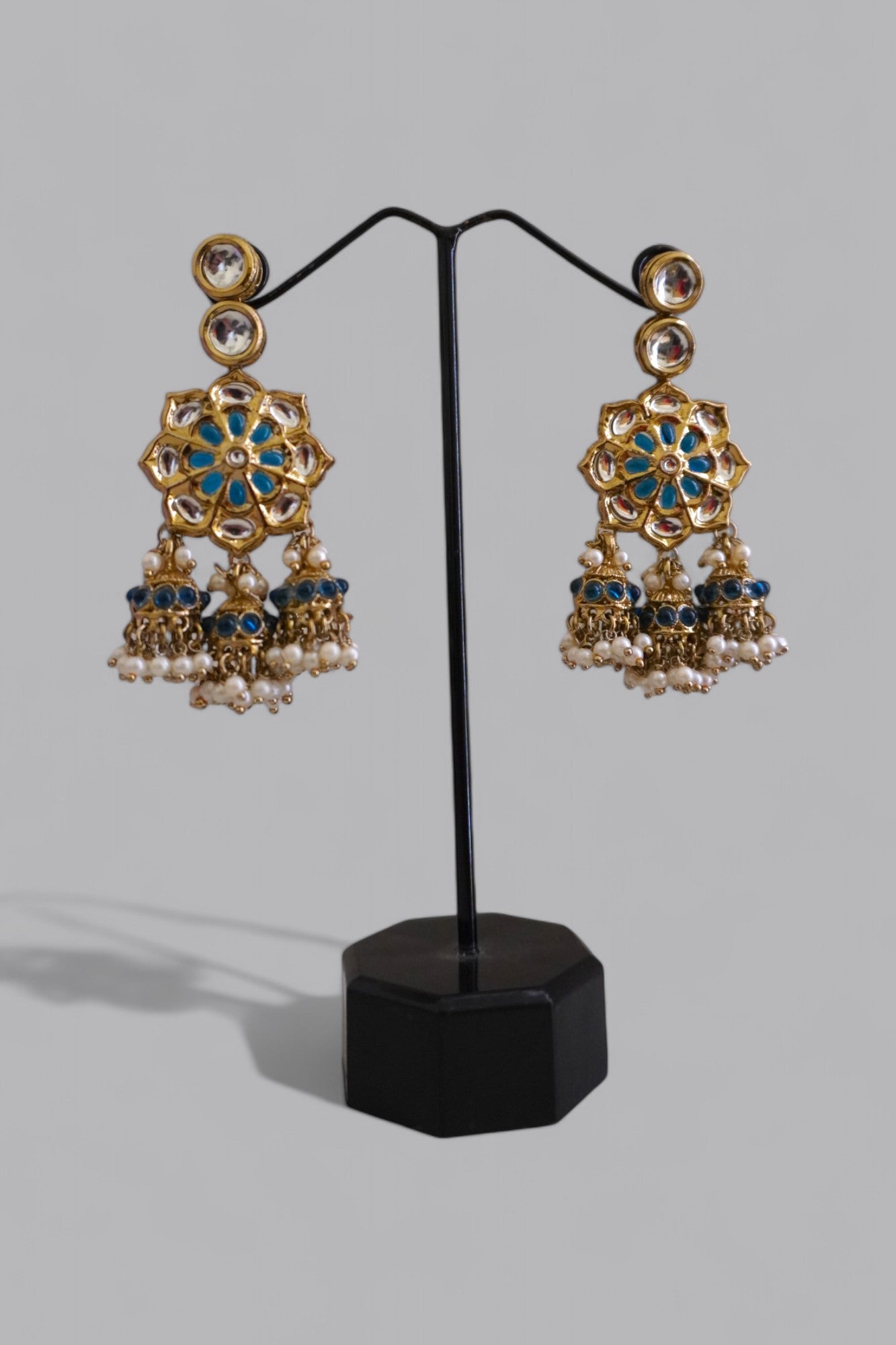 Blue Phool Chandelier Earrings