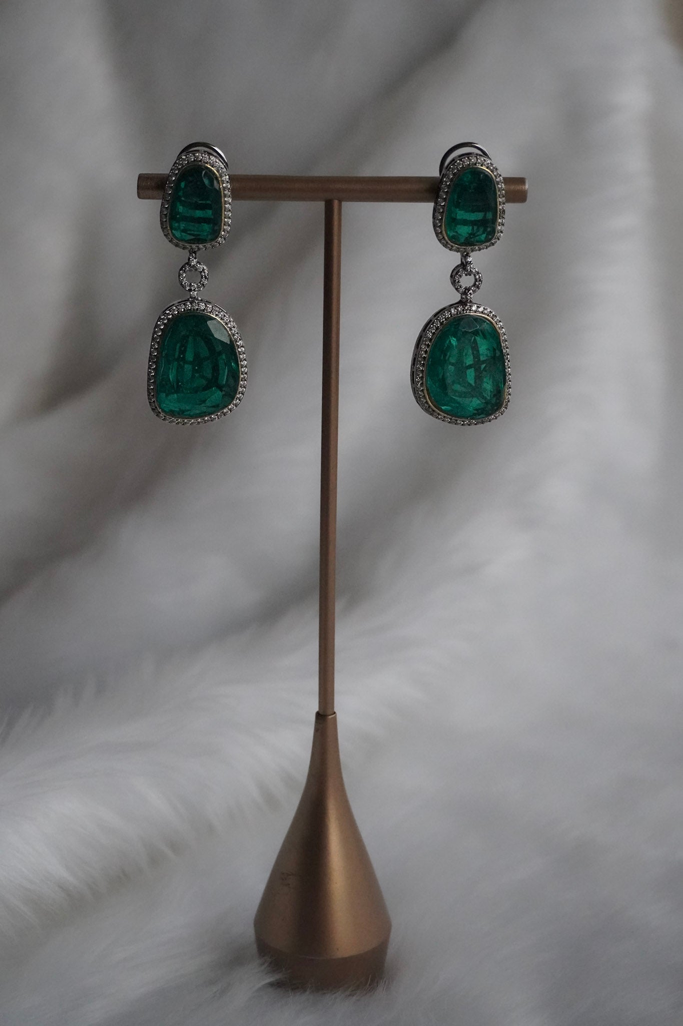Emerald Dublet Stone Earrings