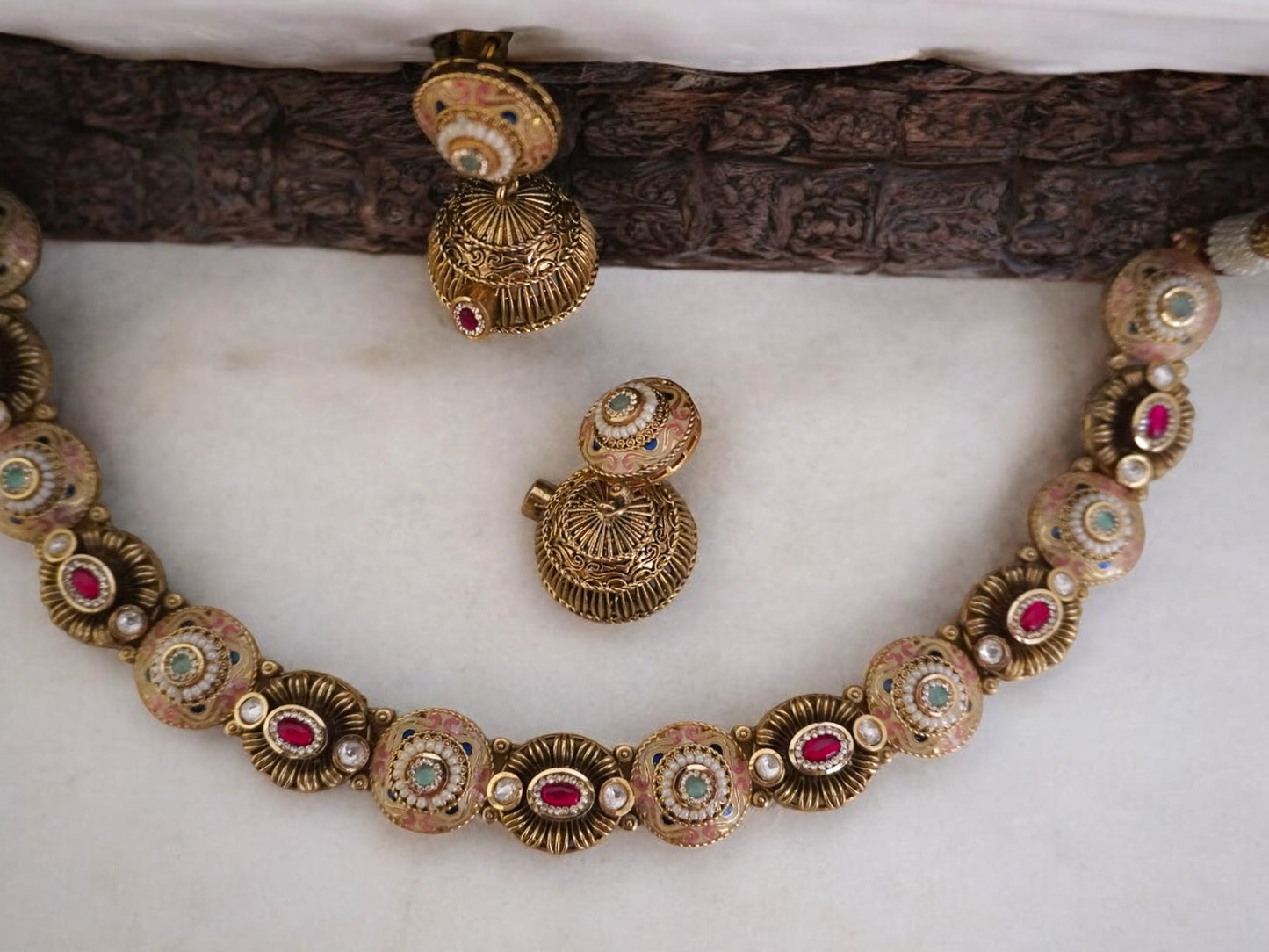 Rajwada Antique Pink Gold Choker