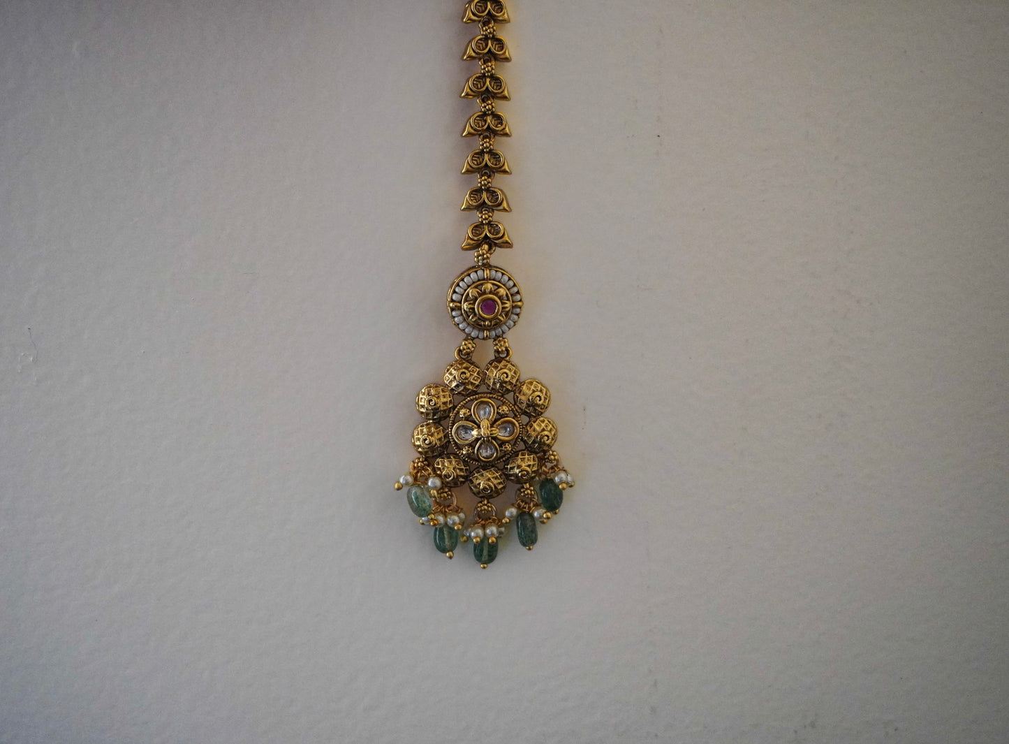 Antique Gold Desi Green Maang Tikka