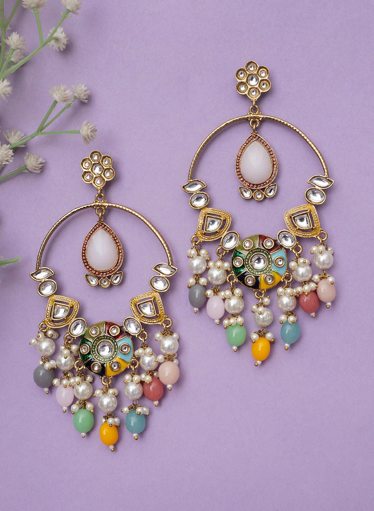 Pastel Baali Kundan Earrings