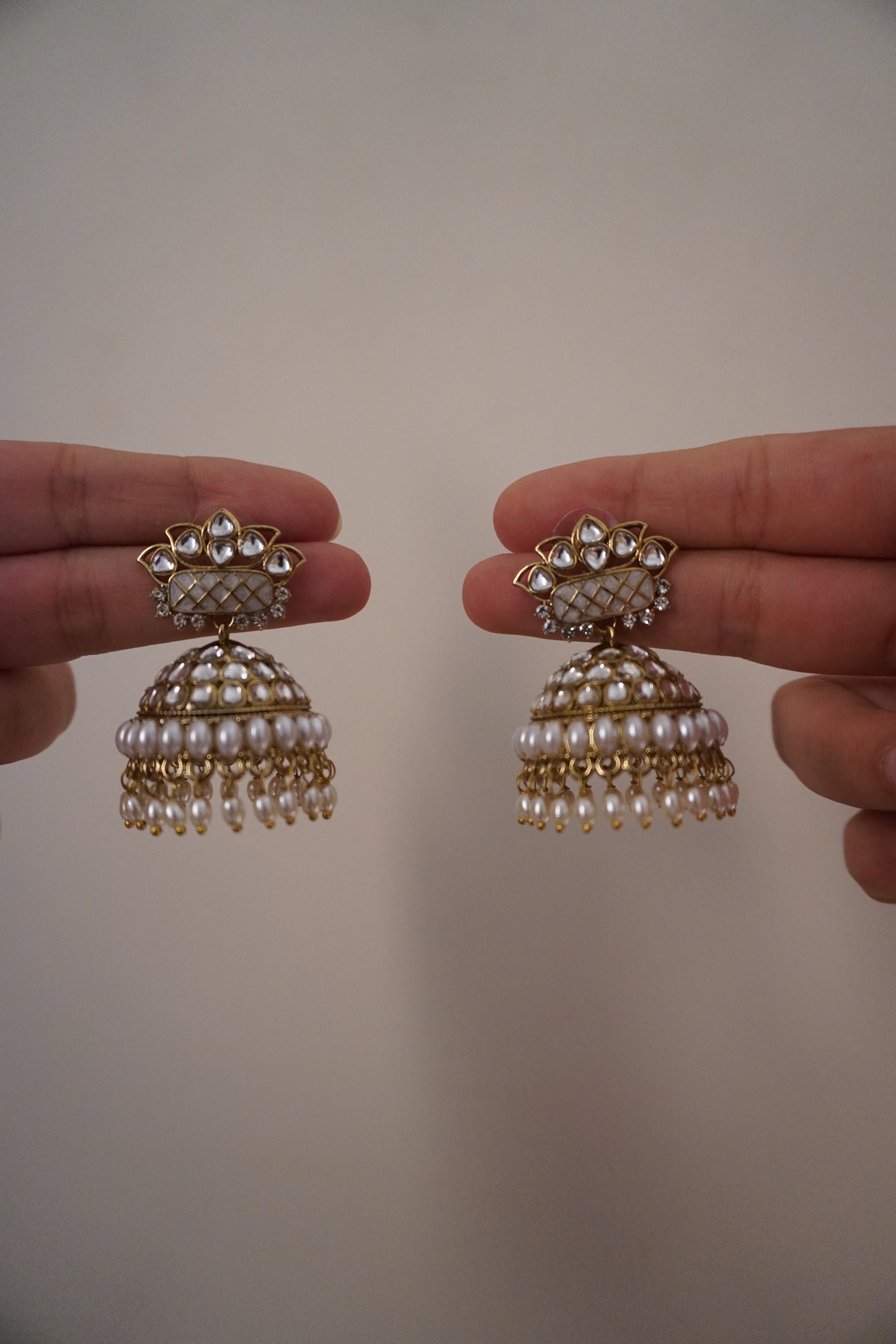 White Dhruvi Jhumka Earrings