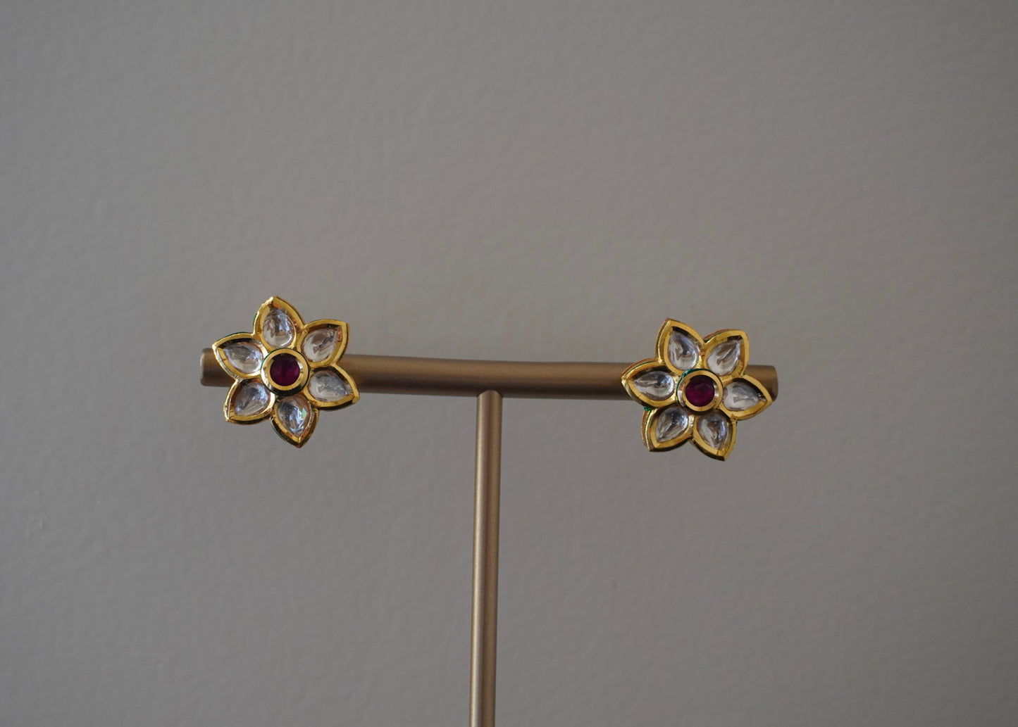 Red Flower Kundan Stud Earrings