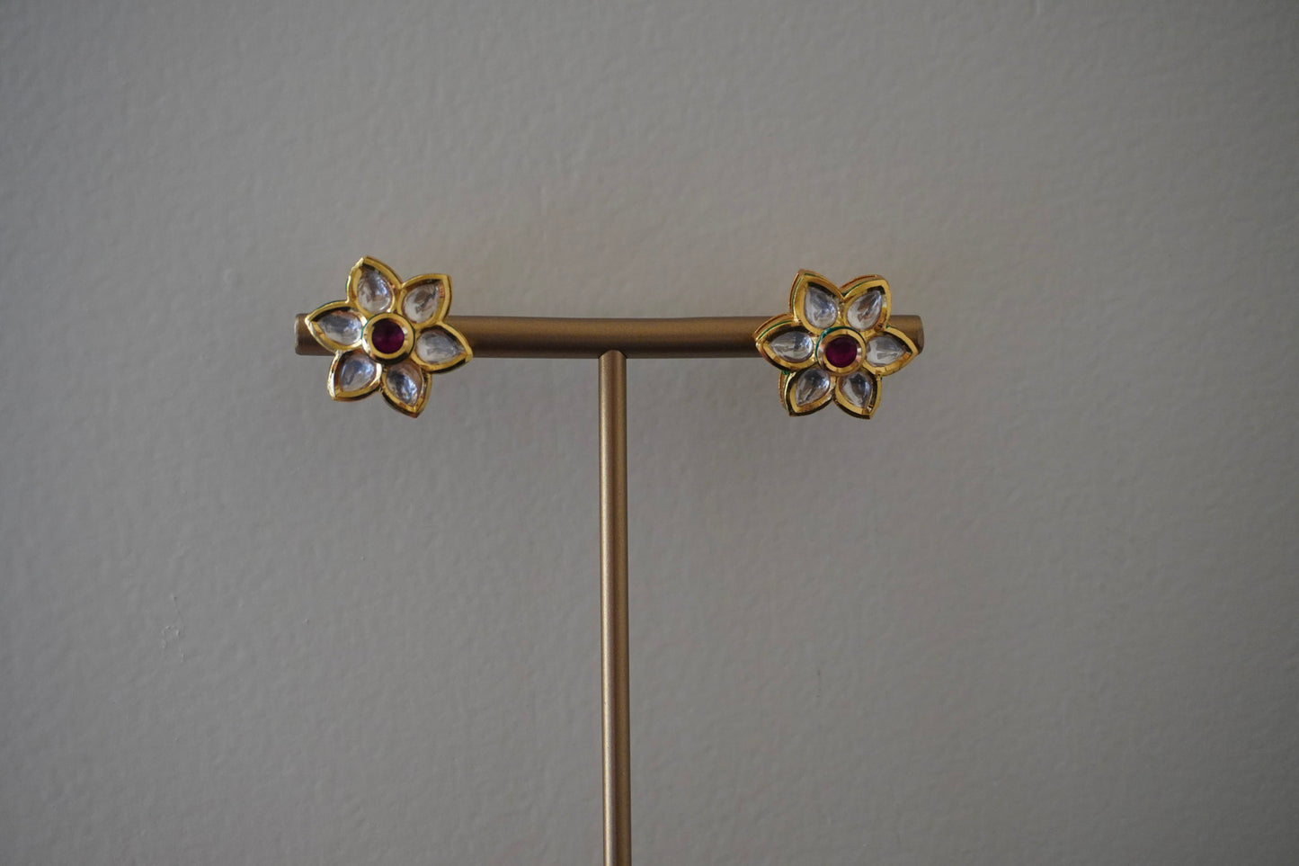Red Flower Kundan Stud Earrings