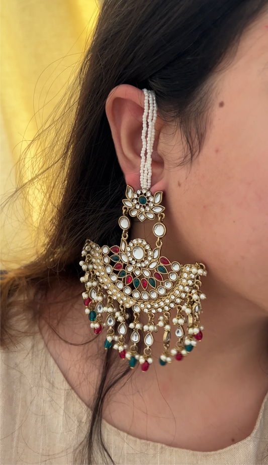 Multicolour Aarya Chandbaali with Ear Chain | Detachable (2 in 1)