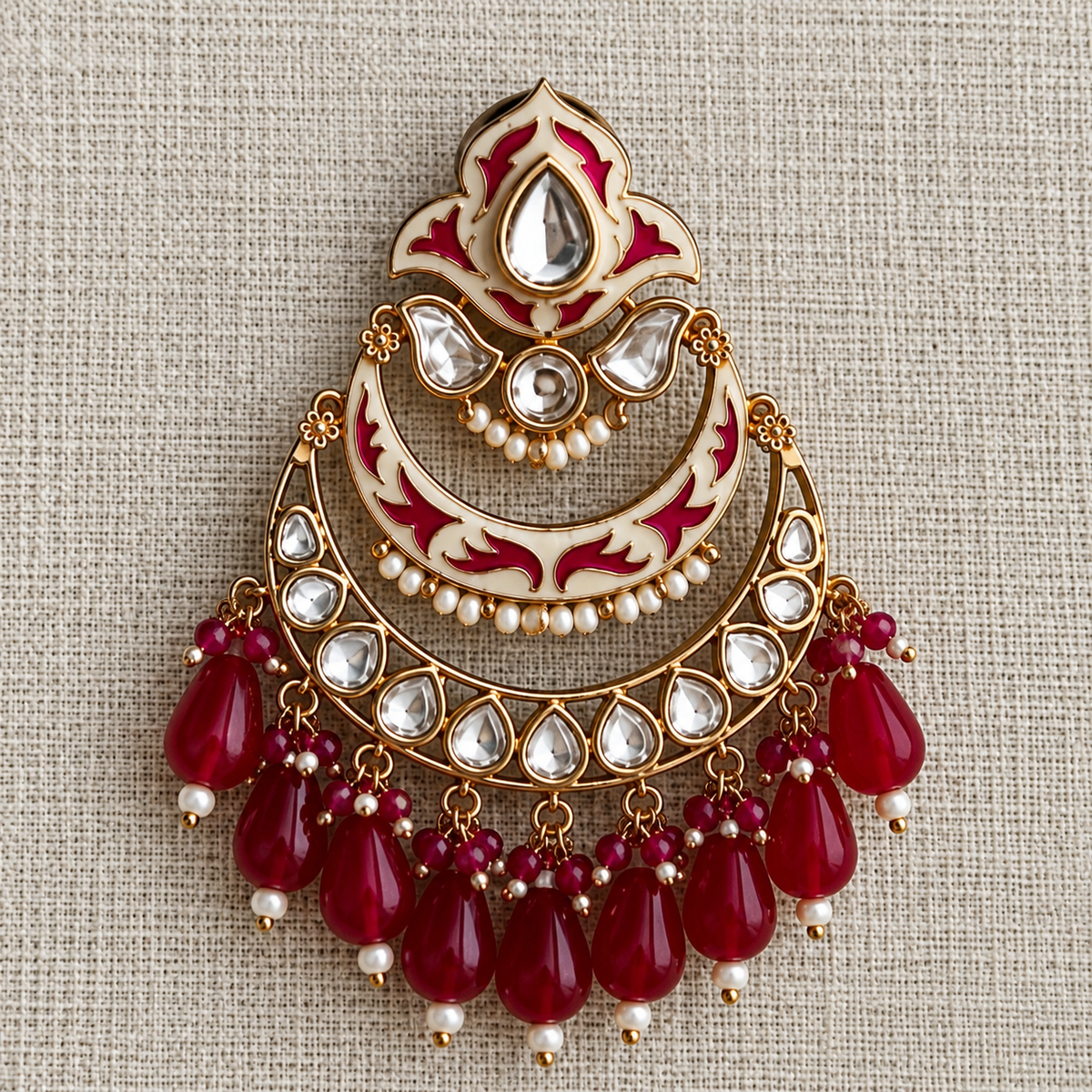 Red Meenakari Chandbali Earrings