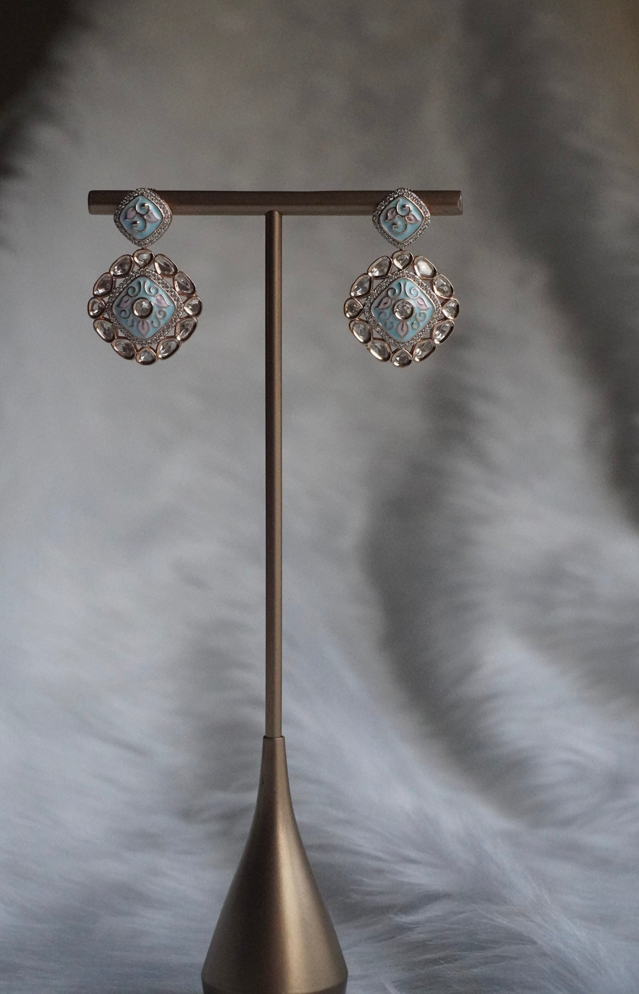 Blue Meenakari Polki Stud Earrings