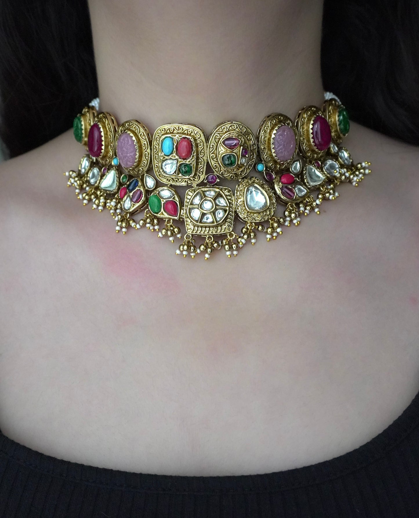 Multicolour Kumud Choker Necklace Set (Earrings & Necklace)