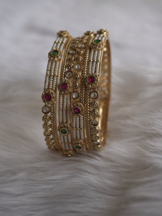 Amber Kundan Bangles (Set of 4)