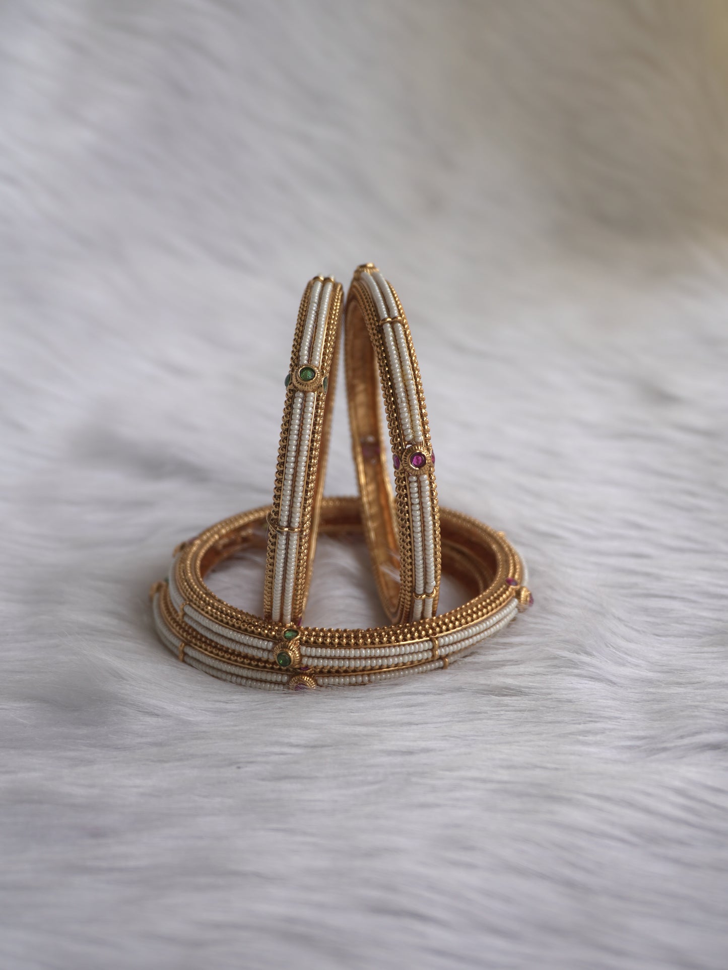 Reha Pearl Gold Bangles - Set of 4
