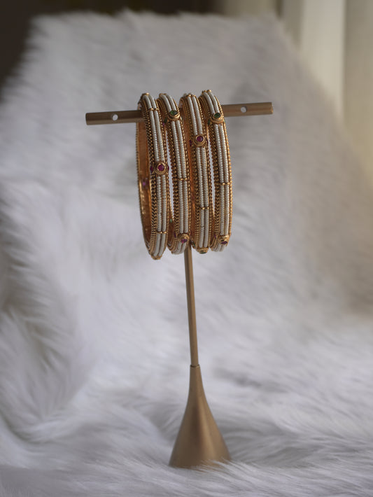 Reha Pearl Gold Bangles - Set of 4