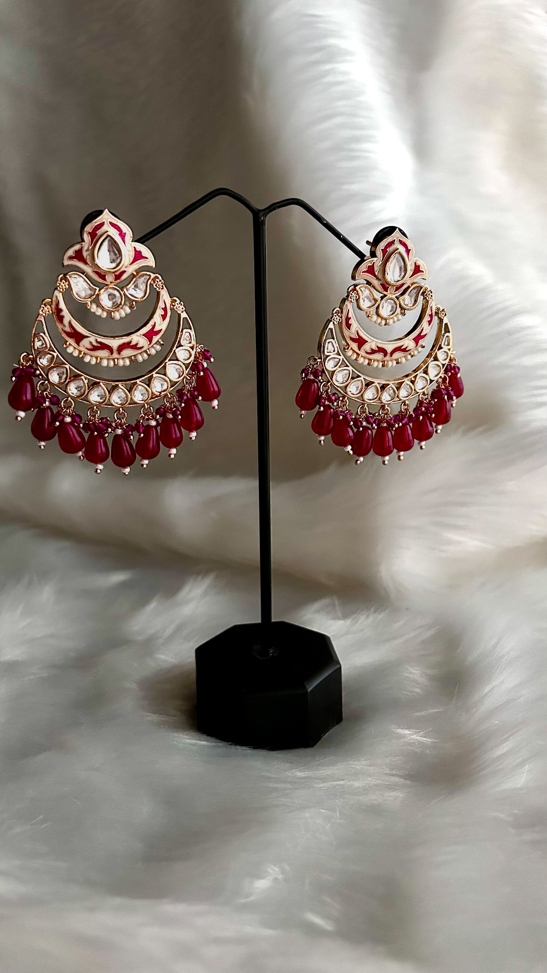Red Meenakari Chandbali