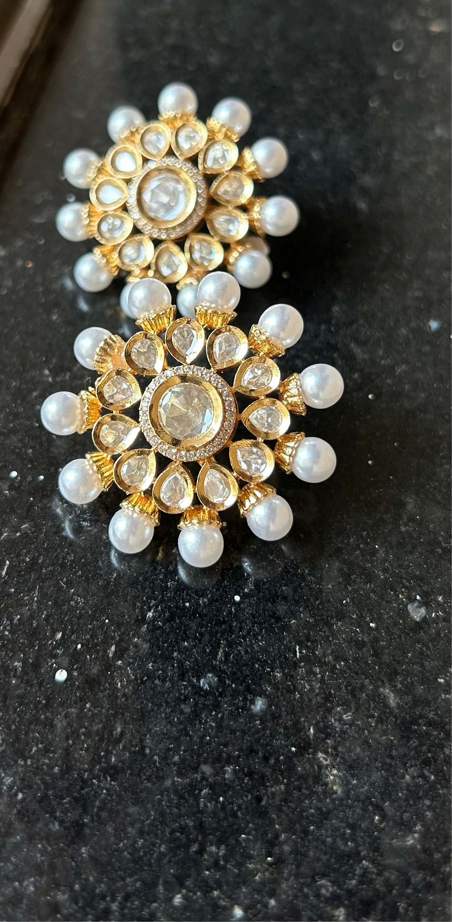 Polki Pearl Stud Earrings