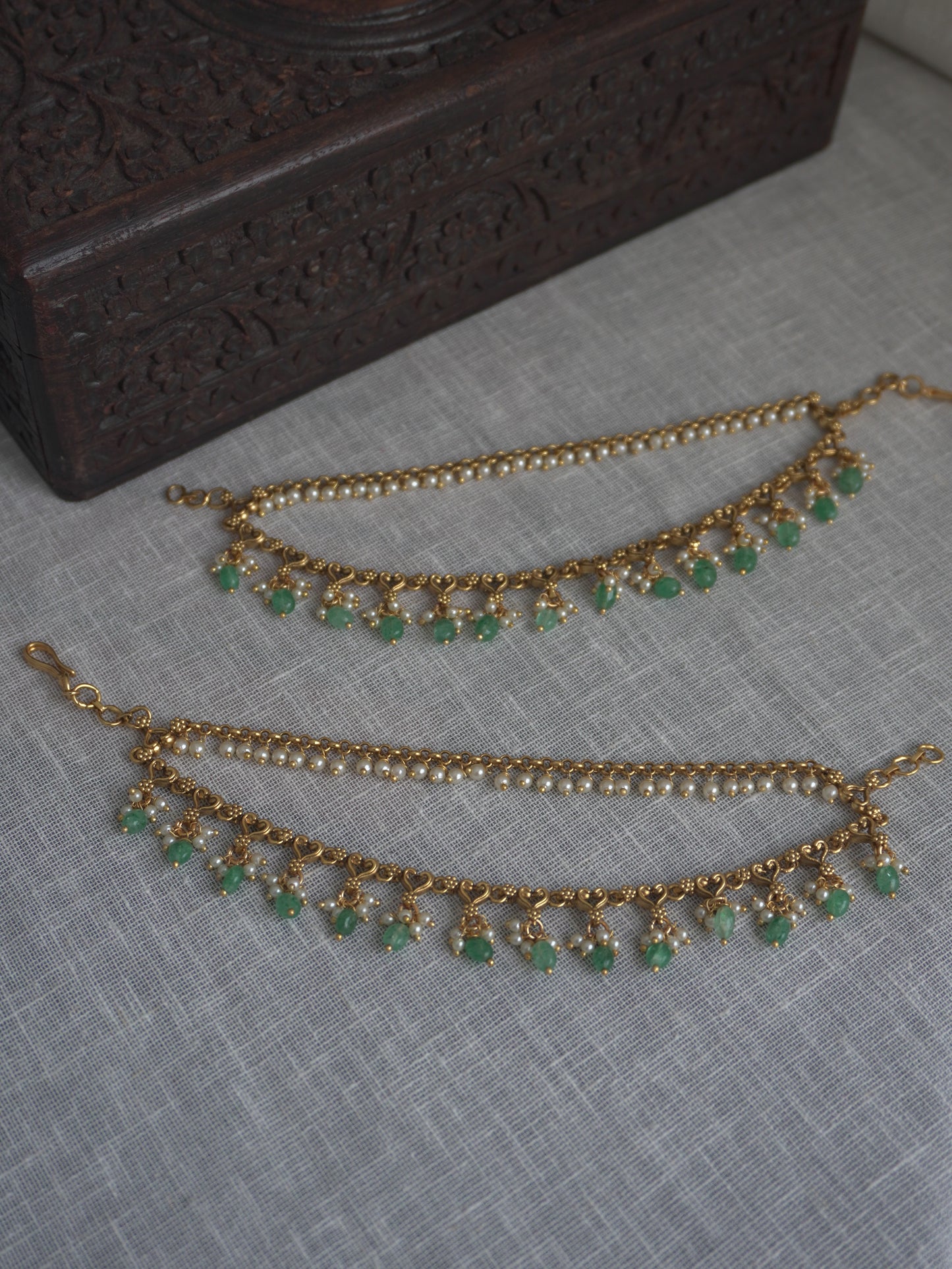 Aanya Green Bead Kaan Chain