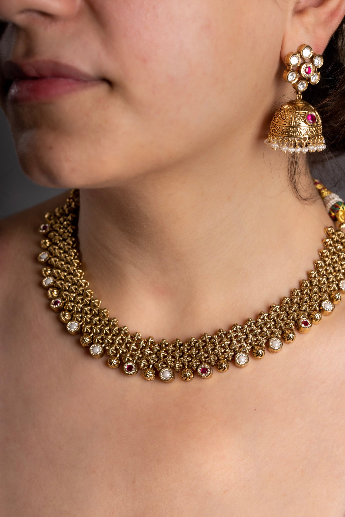 Antique Net Necklace with Jhumkis