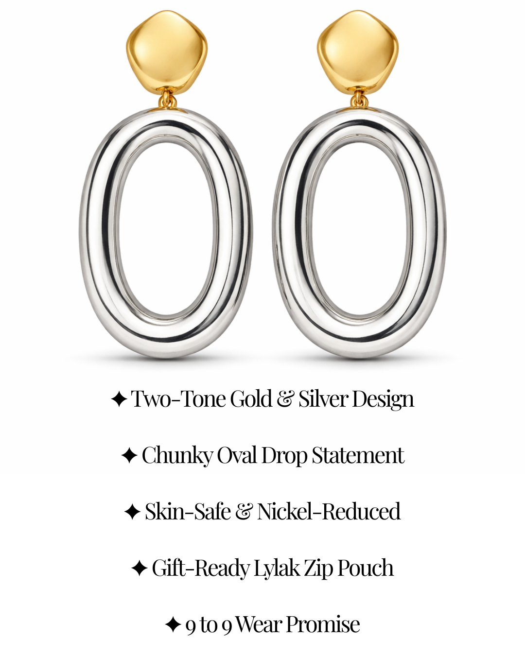 Bold Mixed-Metal Oval Drop Earrings