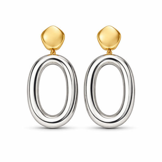 Bold Mixed-Metal Oval Drop Earrings