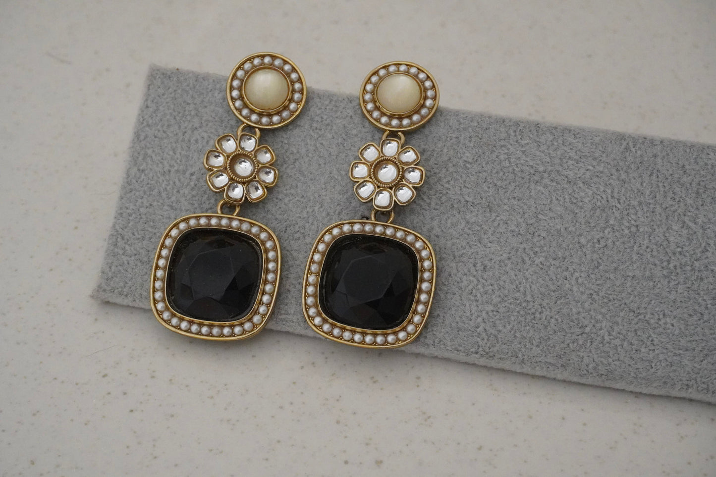 Black Kundan Dangle Earrings