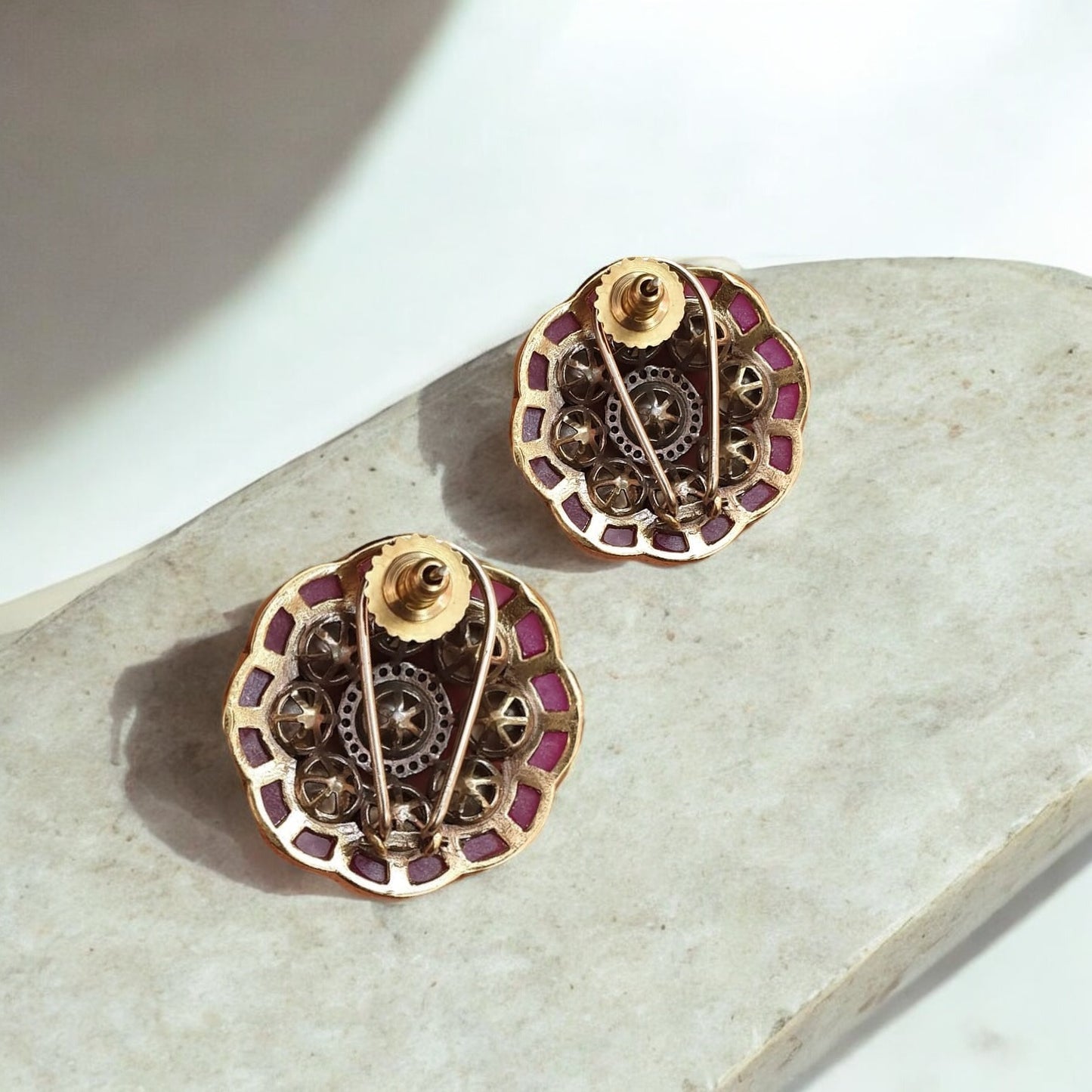 Mossanite Kundan Polki Stud Earrings (Colour Options Available)