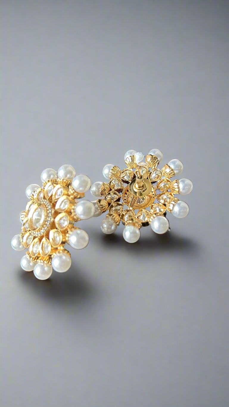 Polki Pearl Stud Earrings