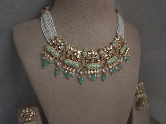 Mint Enamel Polki Choker Necklace Set