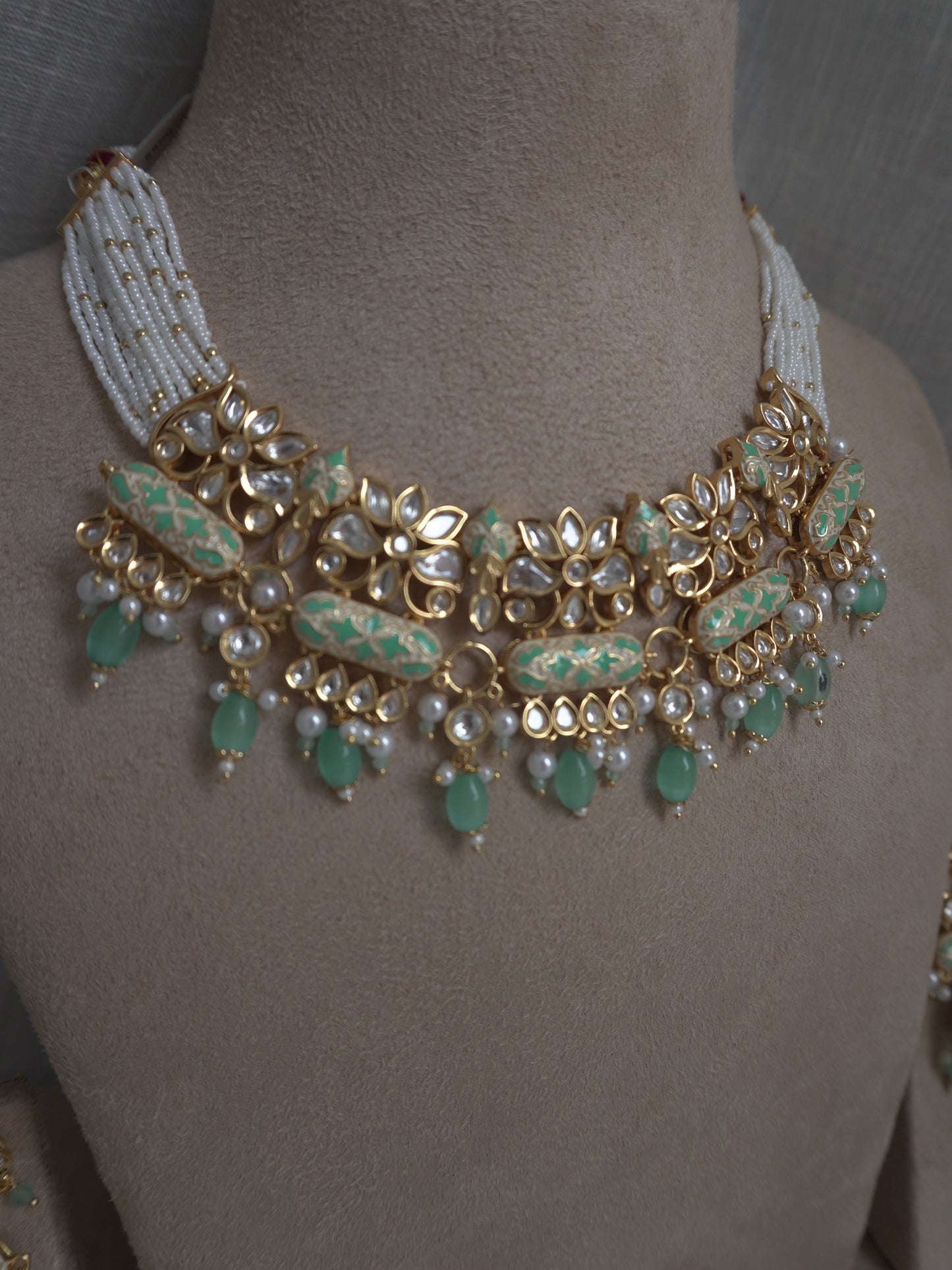 Mint Enamel Polki Choker Necklace Set