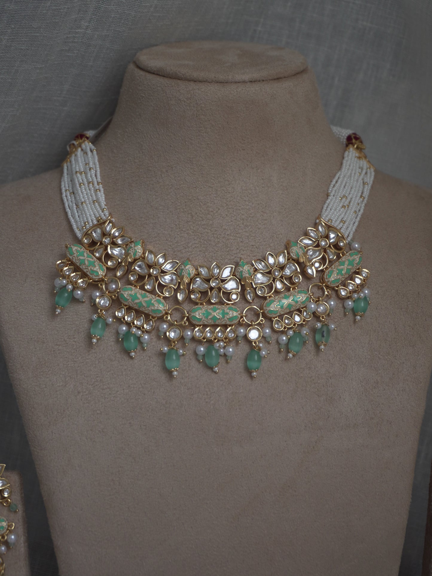 Mint Enamel Polki Choker Necklace Set