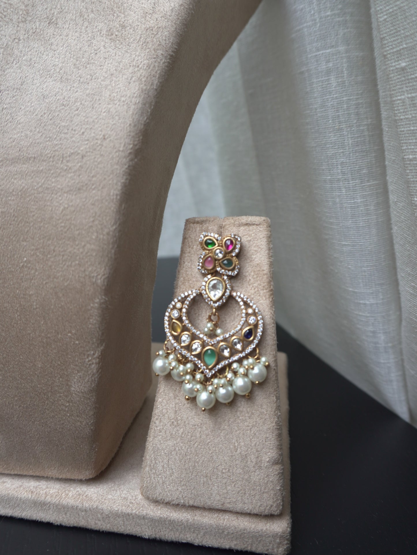 Pearl Polki Statement Choker Necklace Set (Necklace & Earrings)