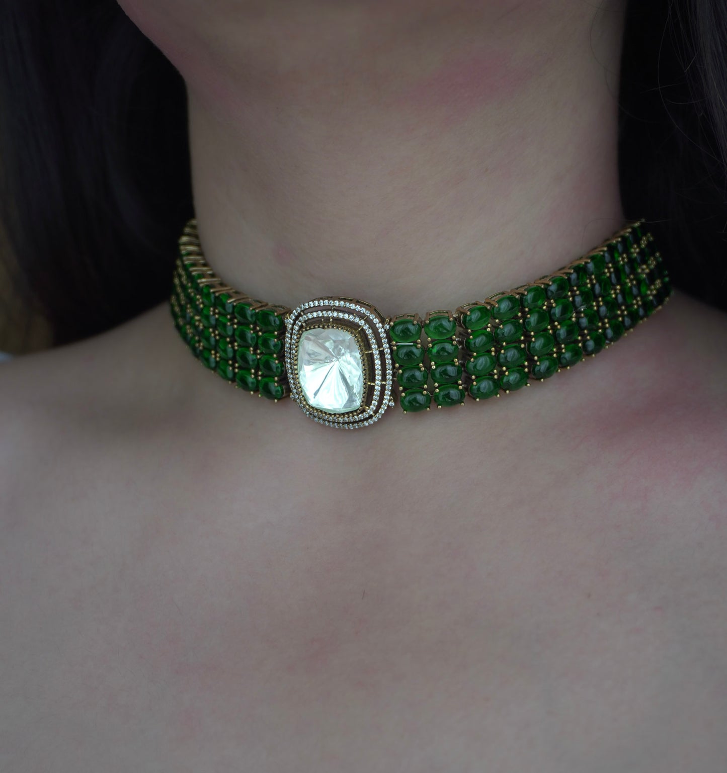 Aurelia Emerald Choker Set (Necklace & Earrings)