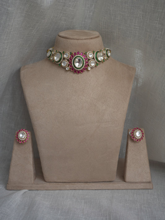 Ira Rajwada Polki Choker Set (Choker, Earrings & Maang Tikka)