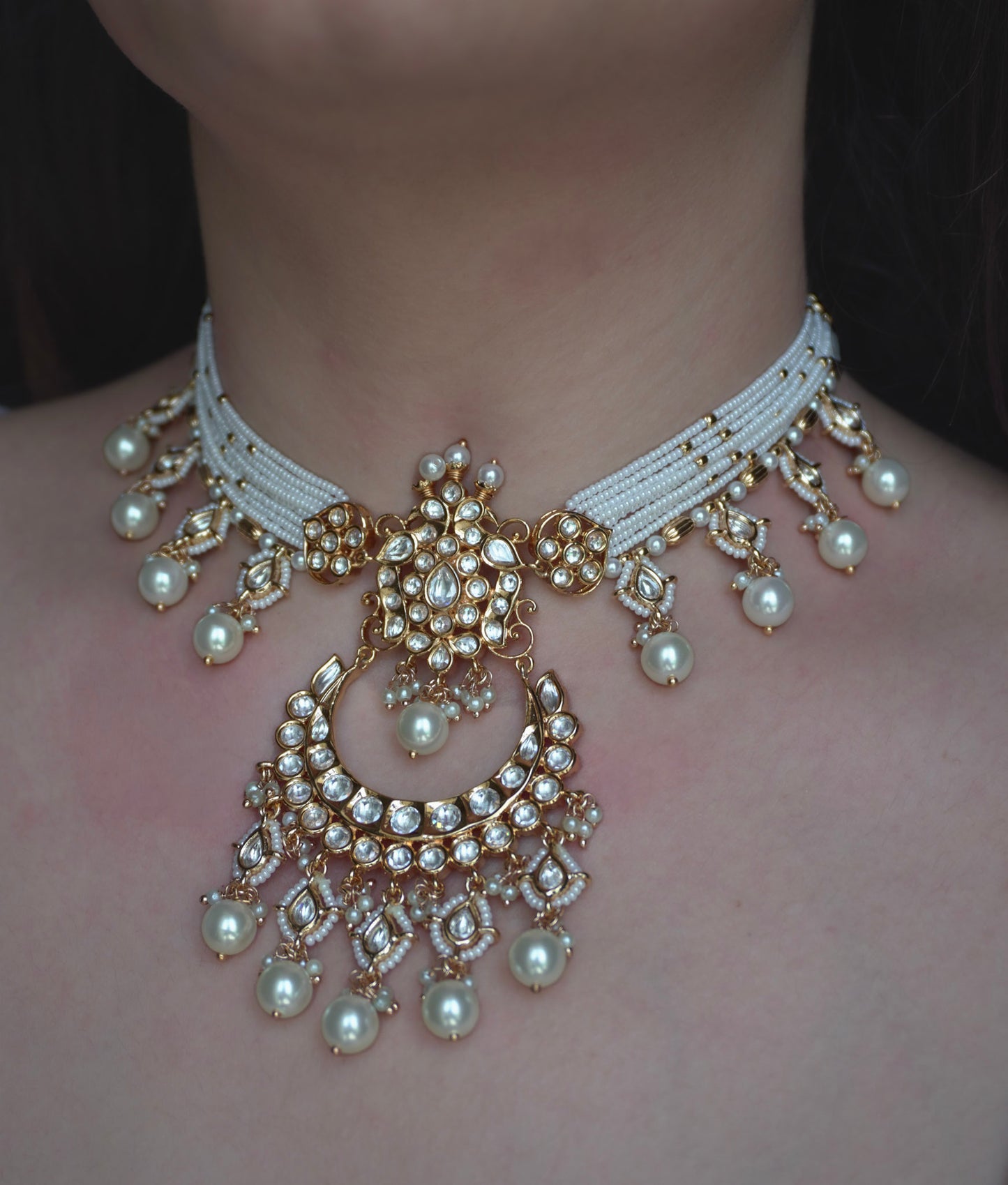Pearl Polki Choker Necklace Set (Necklace & Earrings)