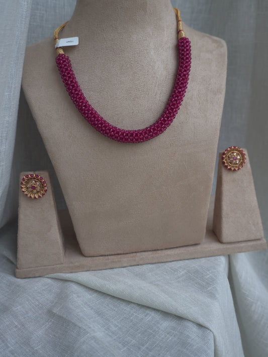 Pink Garnet Beaded Choker Necklace Set