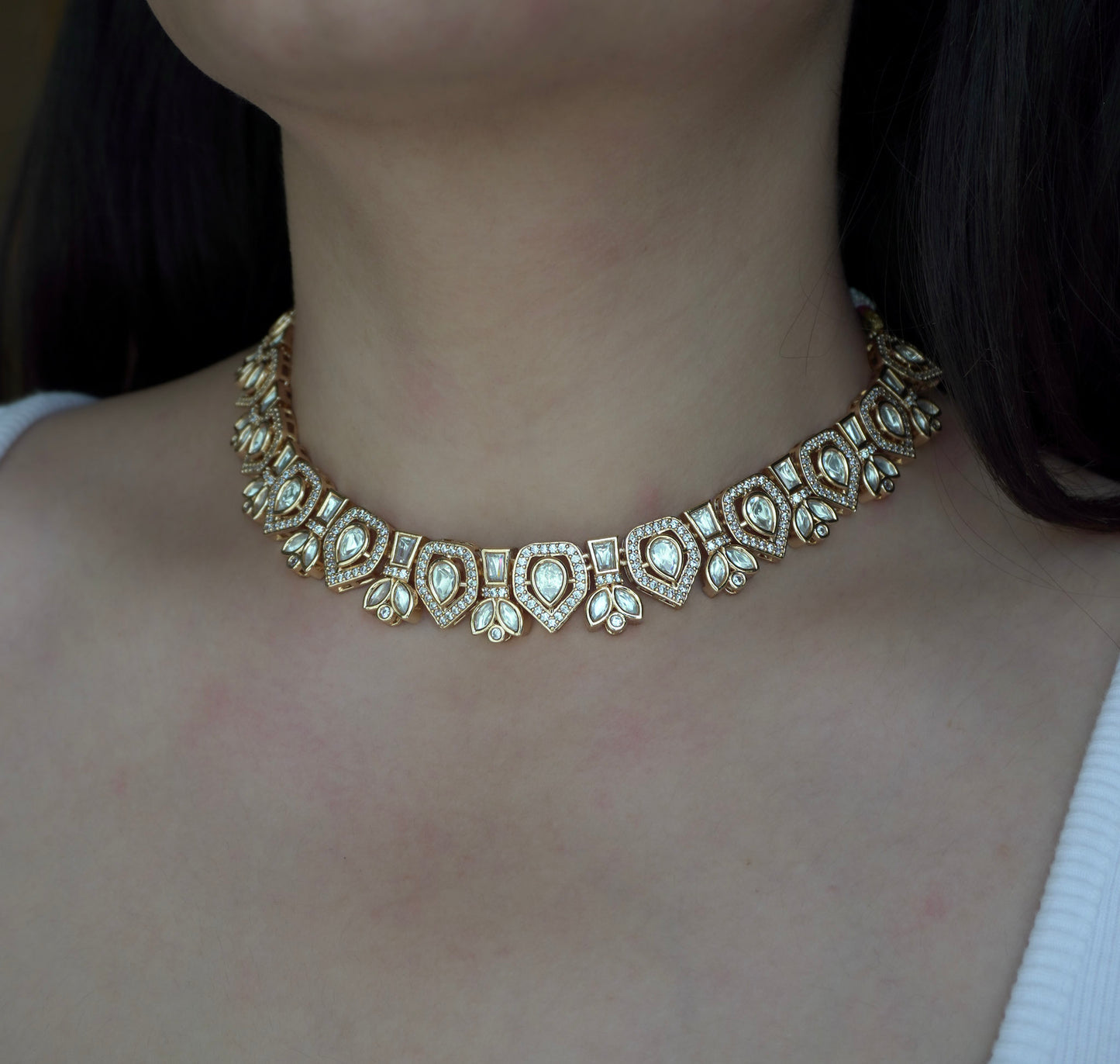 Polki Choker Necklace Set (Necklace & Earrings)