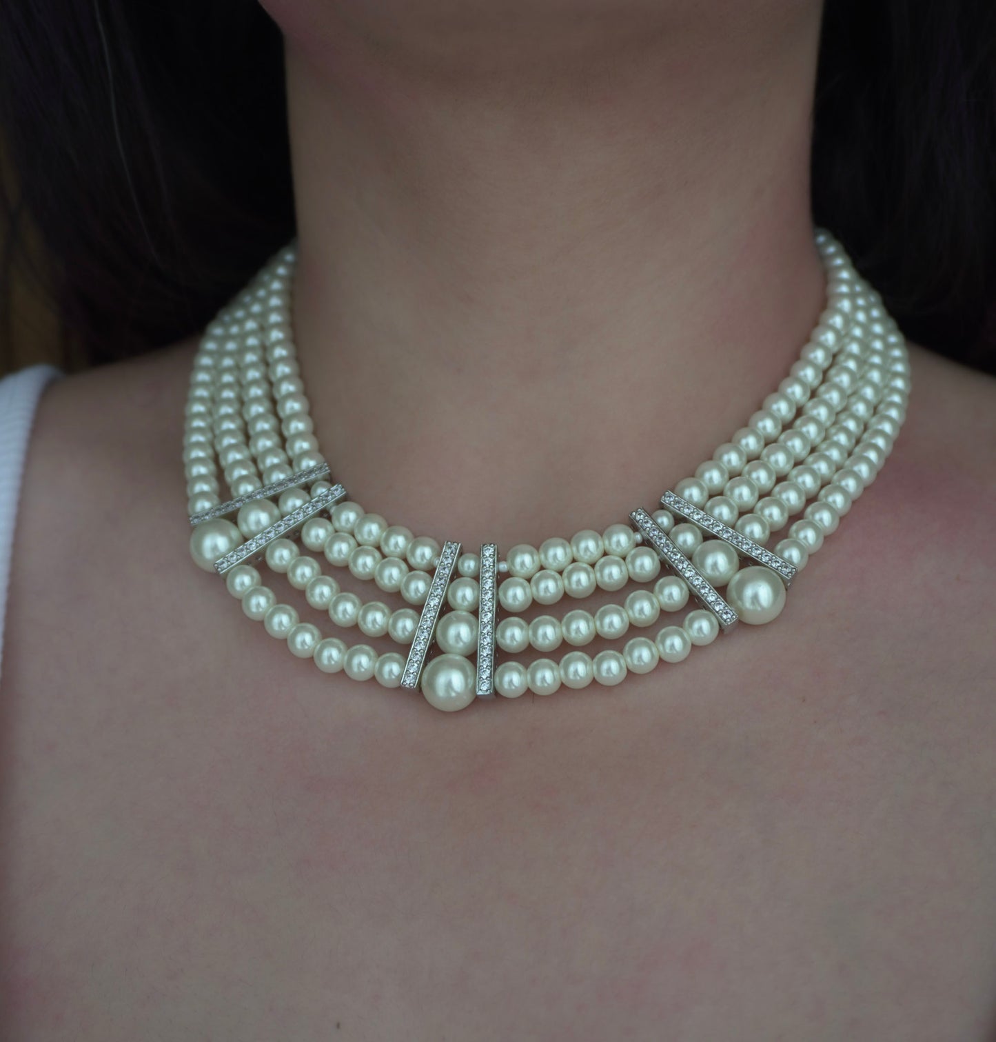 Pearl Statement Diamond Necklace Set (Necklace & Earrings)