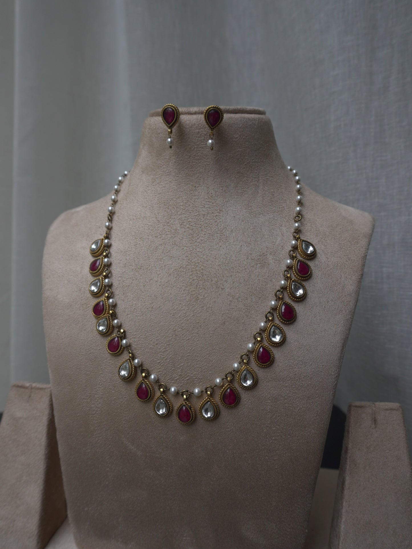 Regalia Ruby Polki Drop Necklace Set