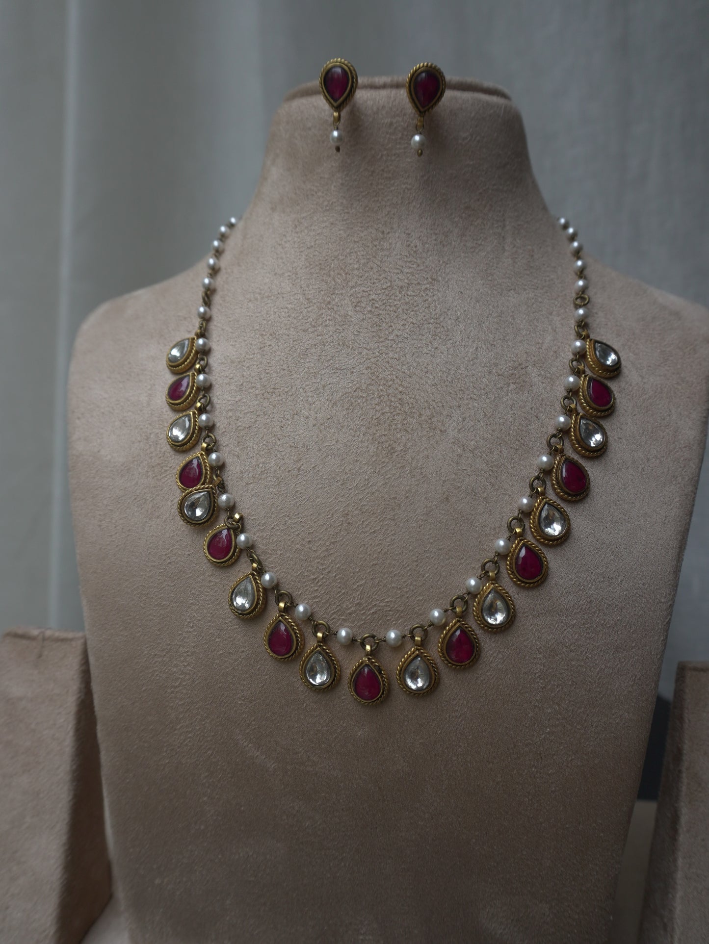 Regalia Ruby Polki Drop Necklace Set
