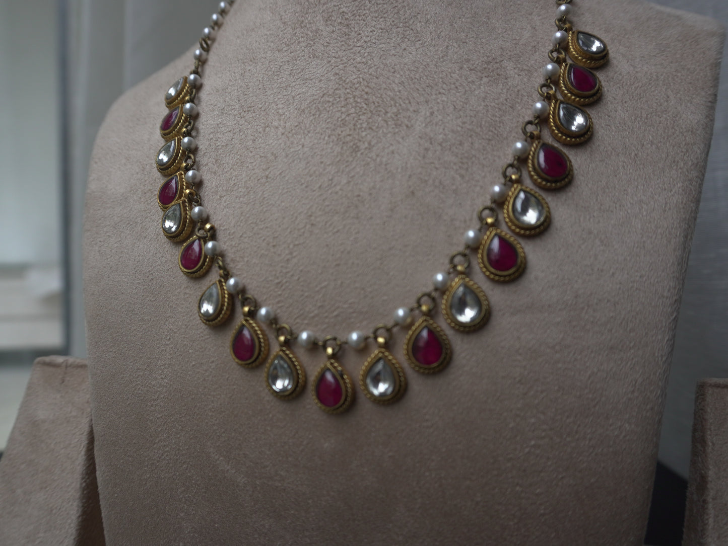 Regalia Ruby Polki Drop Necklace Set