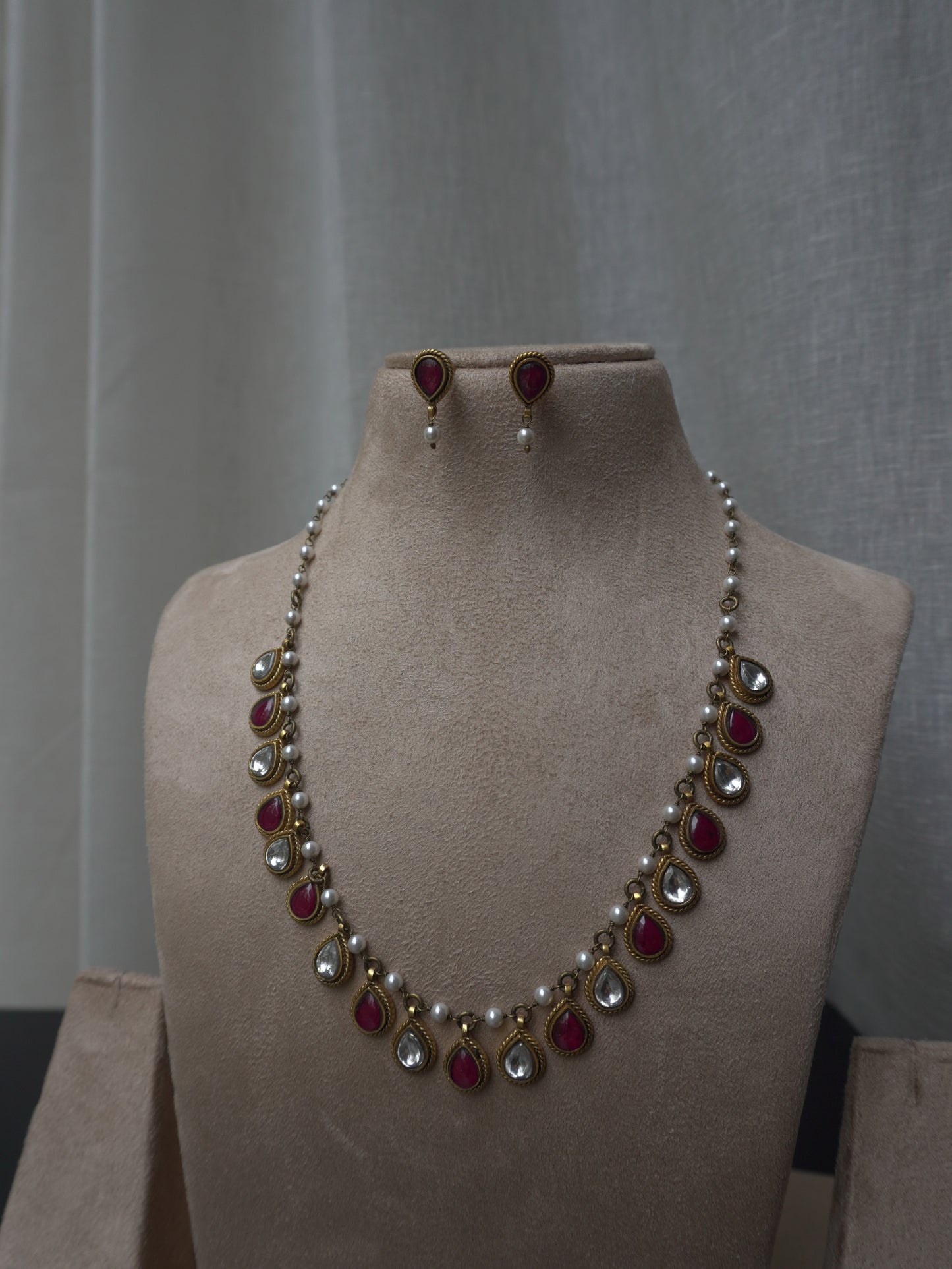 Regalia Ruby Polki Drop Necklace Set