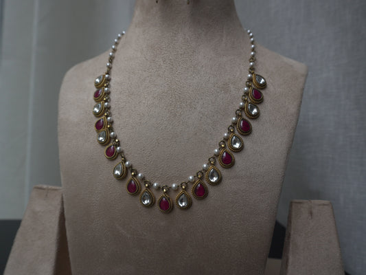 Regalia Ruby Polki Drop Necklace Set