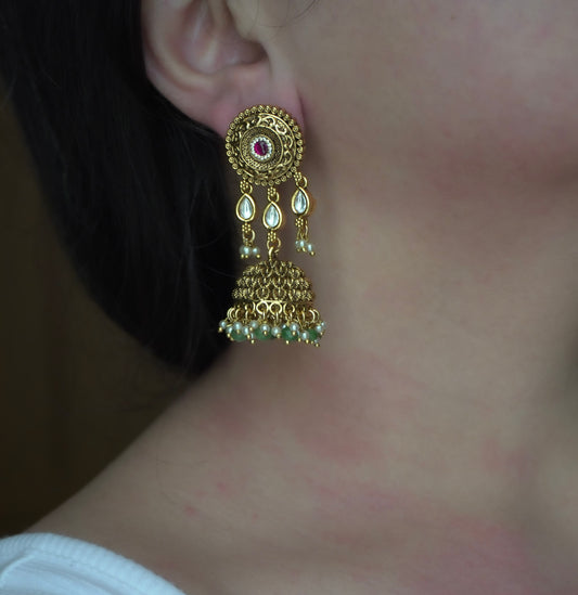 Temple Pearl Kundan Necklace Set (Necklace & Earrings)