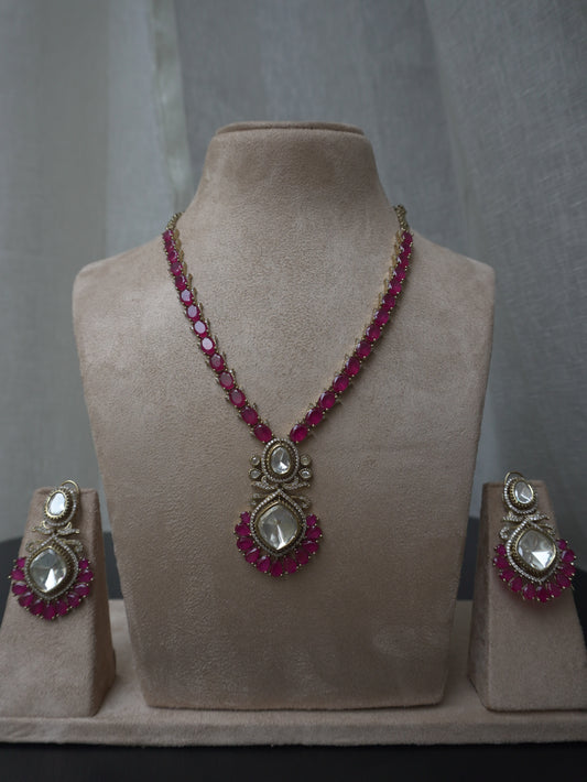 Noor Ruby Polki Necklace Set (Necklace & Earrings)