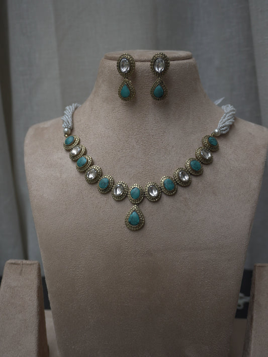 Regalia Turquoise Polki Necklace Set