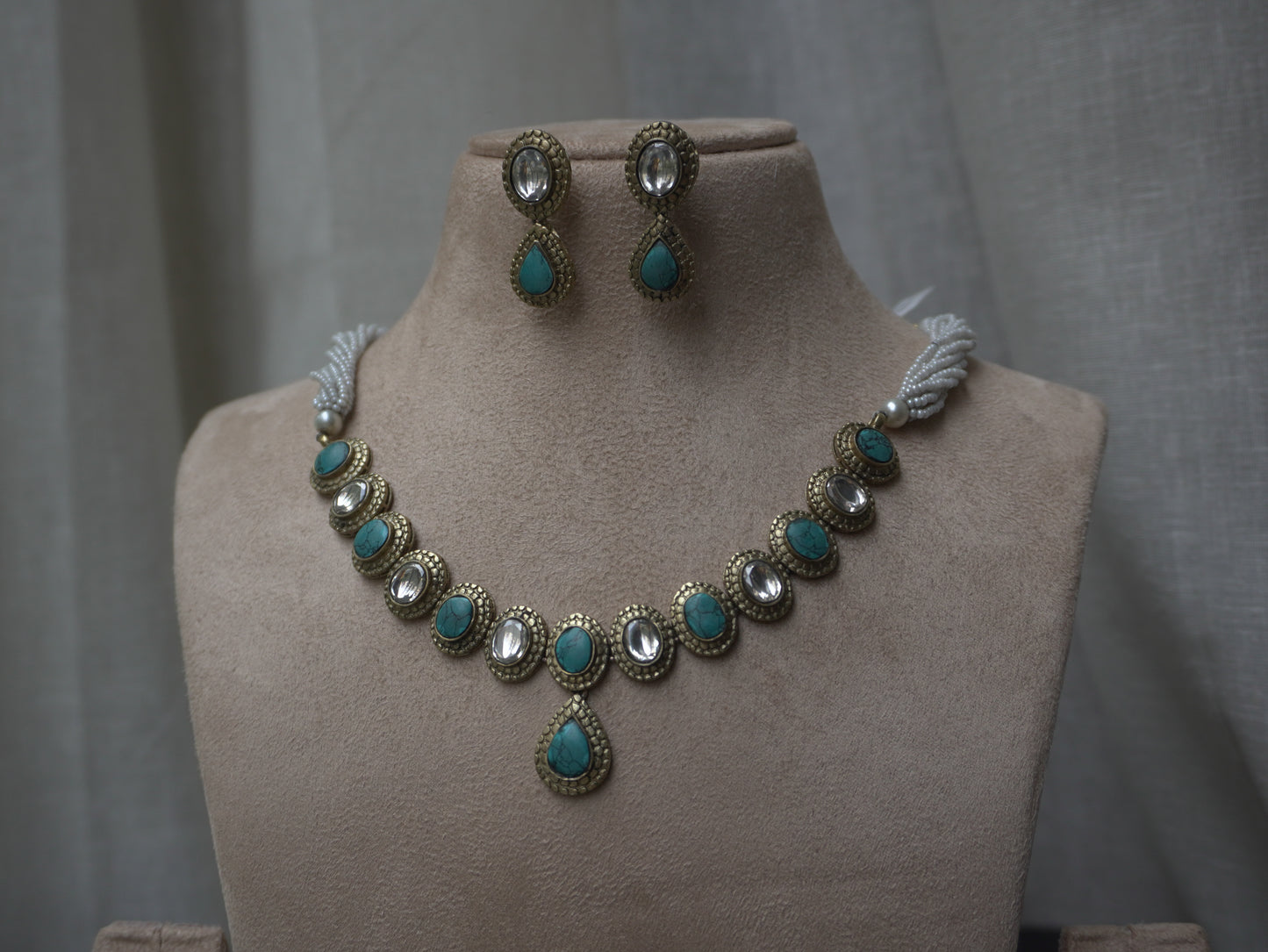 Regalia Turquoise Polki Necklace Set